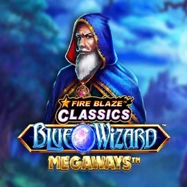 Fire Blaze Blue Wizard Megaways online game logo by Rarestone Gaming on robo-cat.eu